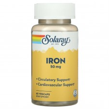 Железо, Iron, Solaray, 50 мг, 60 капсул