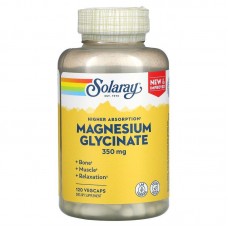 Магний глицинат, Magnesium Glycinate, Solaray, высокая абсорбция, 350 мг, 120 вегетарианских капсул
