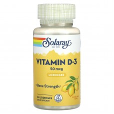 Витамин D-3, Vitamin D-3, Solaray, 50 мкг, вкус лимона, 60 леденцов