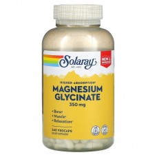 Магний глицинат, Magnesium Glycinate, Solaray, высокая абсорбция, 350 мг, 240 вегетарианских капсул