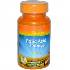 Фолиевая кислота и В12, Folic Acid Plus B-12, Thompson, 800 мкг, 30 таблеток