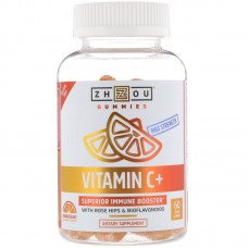 Витамин С, Vitamin C +, Zhou Nutrition, вкус апельсина, 60 жевательных конфет