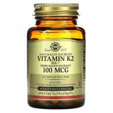 Витамин К2, Naturally Sourced Vitamin K2, Solgar, натуральный, 100 мкг, 50 вегетарианских капсул
