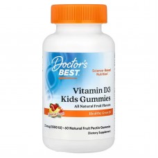 Витамин D3 для детей Doc's Kids, Vitamin D3 Gummies, Doctor's Best, полностью натуральные фрукты, 25 мкг (1000 МЕ), 60 жевательных конфет