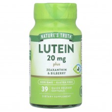 Лютеин плюс зеаксантин и черника, Lutein, Nature's Truth, 39 гелевых капсул быстрого высвобождения