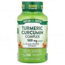 Куркума и куркумин комплекс, Turmeric Curcumin Complex, Nature's Truth, плюс экстракт черного перца, 500 мг, 120 капсул с быстрым высвобождением