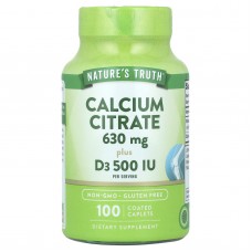 Кальций цитрат плюс D3, Calcium Citrate Plus D3, Nature's Truth, 100 каплет