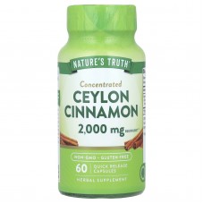 Корица цейлонская, Concentrated Ceylon Cinnamon, Nature's Truth, концентрированная, 2000 мг, 60 капсул быстрого высвобождения