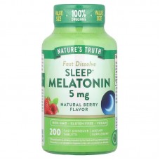 Мелатонин для сна, Sleep Melatonin, Nature's Truth, вкус ягод, 5 мг, 200 быстрорастворимых таблеток