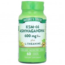 Ашваганда плюс L-Теанин, KSM-66, Ashwagandha Plus L-Theanine, Nature's Truth, 600 мг, 60 каплет (300 мг на каплету)