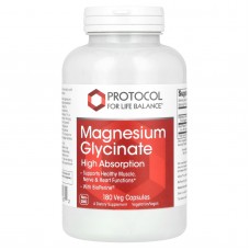 Магния глицинат, Magnesium Glycinate, Protocol for Life Balance, высокая усвояемость, 180 растительных капсул