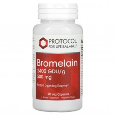 Бромелайн, Bromelain, Protocol for Life Balance, 2400 GDU/г, 500 мг, 90 растительных капсул