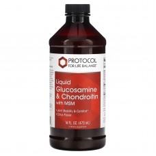 Глюкозамин и хондроитин с МСМ, Liquid Glucosamine & Chondroitin with MSM, Protocol for Life Balance, жидкий, вкус цитрус, 473 мл