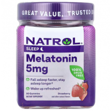 Мелатонин, вкус клубники, Melatonin, Natrol, 5 мг, 90 жевательных конфет