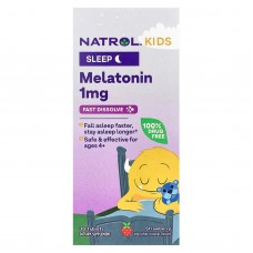 Мелатонин для детей от 4 лет, Melatonin, Fast Dissolve, Natrol, быстрорастворимый, со вкусом клубники, 30 вегетарианских таблеток