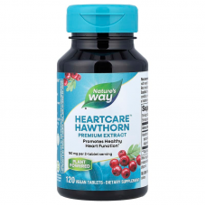Боярышник,  Hawthorn, Nature's Way, экстракт, 160 мг, 120 веганских таблеток (80 мг на таблетку)