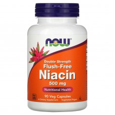 Ниацин (Витамин В3), Flush-Free Niacin, Now Foods, двойной концентрации, 500 мг, 90 вегетарианских капсул