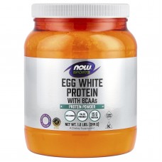 Яичный протеин с BCAA, Egg White Protein with BCAAs, NOW Foods, Sports, порошок, без вкуса, 544 г