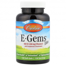 Вітамін Е, E-Gems, Elite, Vitamin E, Carlson, з токоферолами та токотрієнолами, 120 гелевих капсул