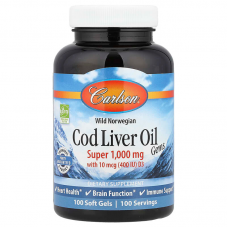 Рыбий жир из печени трески, Cod Liver Oil, Carlson, норвежский, 1000 мг, 100 гелевых капсул Рыбий жир из печени трески, Cod Liver Oil, Carlson, норвежский, 1000 мг, 100 гелевых капсул