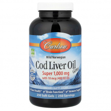Рыбий жир из печени трески, Cod Liver Oil, Carlson, норвежский, 250 гелевых капсул Рыбий жир из печени трески, Cod Liver Oil, Carlson, норвежский, 250 гелевых капсул