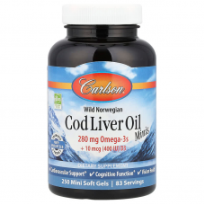 Рыбий жир, Cod Liver Oil, Carlson, норвежский, 250 мини гелевых капсул Рыбий жир, Cod Liver Oil, Carlson, норвежский, 250 мини гелевых капсул