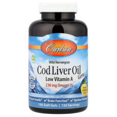 Рыбий жир из печени трески, Cod Liver Oil, Carlson, лимон, с низким содержанием витамина А, норвежский, 230 мг, 150 гелевых капсул Рыбий жир из печени трески, Cod Liver Oil, Carlson, лимон, с низким содержанием витамина А, норвежский, 230 мг, 150 гелевых капсул