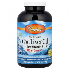 Рыбий жир из печени трески, Cod Liver Oil Gems, Carlson, лимон, с низким содержанием витамина А, 300 гелевых капсул Рыбий жир из печени трески, Cod Liver Oil Gems, Carlson, лимон, с низким содержанием витамина А, 300 гелевых капсул