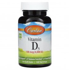 Витамин D-3, Vitamin D3, Carlson, 100 мкг (4000 МЕ), 120 гелевых капсул Витамин D-3, Vitamin D3, Carlson, 100 мкг (4000 МЕ), 120 гелевых капсул