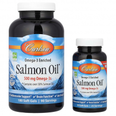 Лососевый жир, обогащенный Омега-3, Salmon Oil, Carlson, 500 мг, 180+50 гелевых капсул Лососевый жир, обогащенный Омега-3, Salmon Oil, Carlson, 500 мг, 180+50 гелевых капсул