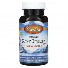 Омега-3 супер, Super Omega-3, Carlson, 1200 мг, 50 гелевых капсул Омега-3 супер, Super Omega-3, Carlson, 1200 мг, 50 гелевых капсул