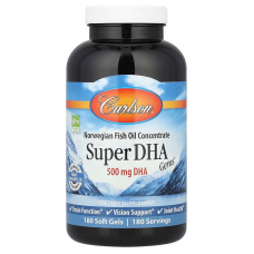 Риб'ячий жир, Super-DHA Gems, Carlson, 500 мг, 180 гелевих капсул