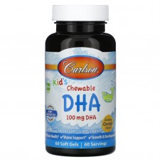 Рыбий жир для детей, Kids Chewable DHA, Carlson, апельсин, 100 мг, 60 гелевых капсул Рыбий жир для детей, Kids Chewable DHA, Carlson, апельсин, 100 мг, 60 гелевых капсул