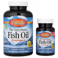 Риб'ячий жир, The Very Finest Fish Oil, Carlson, смак лимона, 700 мг, 120 + 30 гелевих капсул