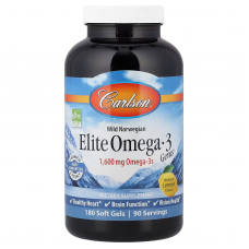 Рыбий жир Омега-3, Elite Omega-3, Carlson, лимон, норвежский, 1600 мг, 180 гелевых капсул (800 мг на 1 капсулу) Рыбий жир Омега-3, Elite Omega-3, Carlson, лимон, норвежский, 1600 мг, 180 гелевых капсул (800 мг на 1 капсулу)