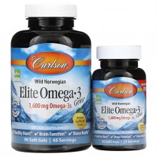 Омега-3, Elite Omega-3, Carlson, вкус лимона, норвежский, 800 мг, 90+30 капсул Омега-3, Elite Omega-3, Carlson, вкус лимона, норвежский, 800 мг, 90+30 капсул