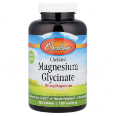 Магний глицинат хелатный, Chelated Magnesium Glycinate, Carlson, 200 мг, 180 таблеток Магний глицинат хелатный, Chelated Magnesium Glycinate, Carlson, 200 мг, 180 таблеток
