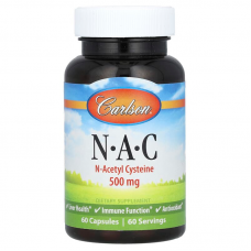 N-ацетилцистеїн, N·A·C, Carlson, 500 мг, 60 капсул N-ацетилцистеїн, N·A·C, Carlson, 500 мг, 60 капсул