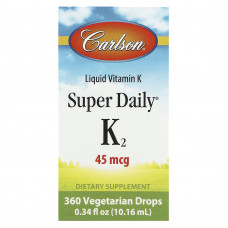 Вітамін К-2 (менахінон), Super Daily K2, Carlson, рідина, 45 мкг, 10,16 мл