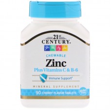 Цинк в жевательных таблетках, Zinc Chewable, 21st Century, вишня, 90 таб. Цинк в жевательных таблетках, Zinc Chewable, 21st Century, вишня, 90 таб.