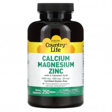 Кальций магний цинк, Calcium Magnesium Zinc, Country Life, 250 таблеток Кальций магний цинк, Calcium Magnesium Zinc, Country Life, 250 таблеток