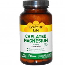 Магний хелат, Chelated Magnesium, Country Life, 250 мг, 180 таблеток Магний хелат, Chelated Magnesium, Country Life, 250 мг, 180 таблеток