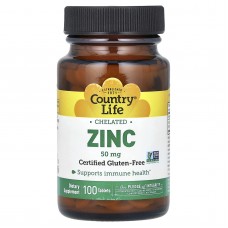 Цинк хелатний, Chelated Zinc, Country Life, 50 мг, 100 таблеток