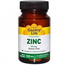 Цинк хелатный, Chelated Zinc, Country Life, 50 мг, 100 таблеток Цинк хелатный, Chelated Zinc, Country Life, 50 мг, 100 таблеток
