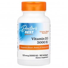 Витамин D3, Vitamin D3, Doctor's Best, 125 мкг (5000 МЕ), 180 капсул Витамин D3, Vitamin D3, Doctor's Best, 125 мкг (5000 МЕ), 180 капсул