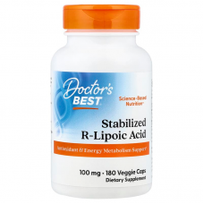 R-ліпоєва кислота, Stabilized R-Lipoic Acid, Doctor's Best, 100 мг, 180 веганських капсул R-ліпоєва кислота, Stabilized R-Lipoic Acid, Doctor's Best, 100 мг, 180 веганських капсул