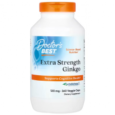 Гинкго Билоба, Extra Strength Ginkgo, Doctor's Best, экстрасильный, 120 мг, 360 веганских капсул Гинкго Билоба, Extra Strength Ginkgo, Doctor's Best, экстрасильный, 120 мг, 360 веганских капсул