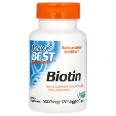 Біотин, Biotin, Doctor's Best, 5000 мкг, 120 веганських капсул Біотин, Biotin, Doctor's Best, 5000 мкг, 120 веганських капсул