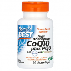 Коензим CoQ10 плюс PQQ, High Absorption CoQ10, Doctor's Best, 60 вегетаріанських капсул Коензим CoQ10 плюс PQQ, High Absorption CoQ10, Doctor's Best, 60 вегетаріанських капсул