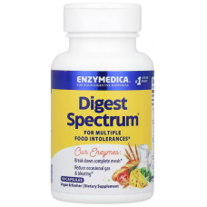 Пищеварительные ферменты, Digest Spectrum, Enzymedica, для улучшения пищеварения, от множественной пищевой непереносимости, 90 капсул Пищеварительные ферменты, Digest Spectrum, Enzymedica, для улучшения пищеварения, от множественной пищевой непереносимости, 90 капсул